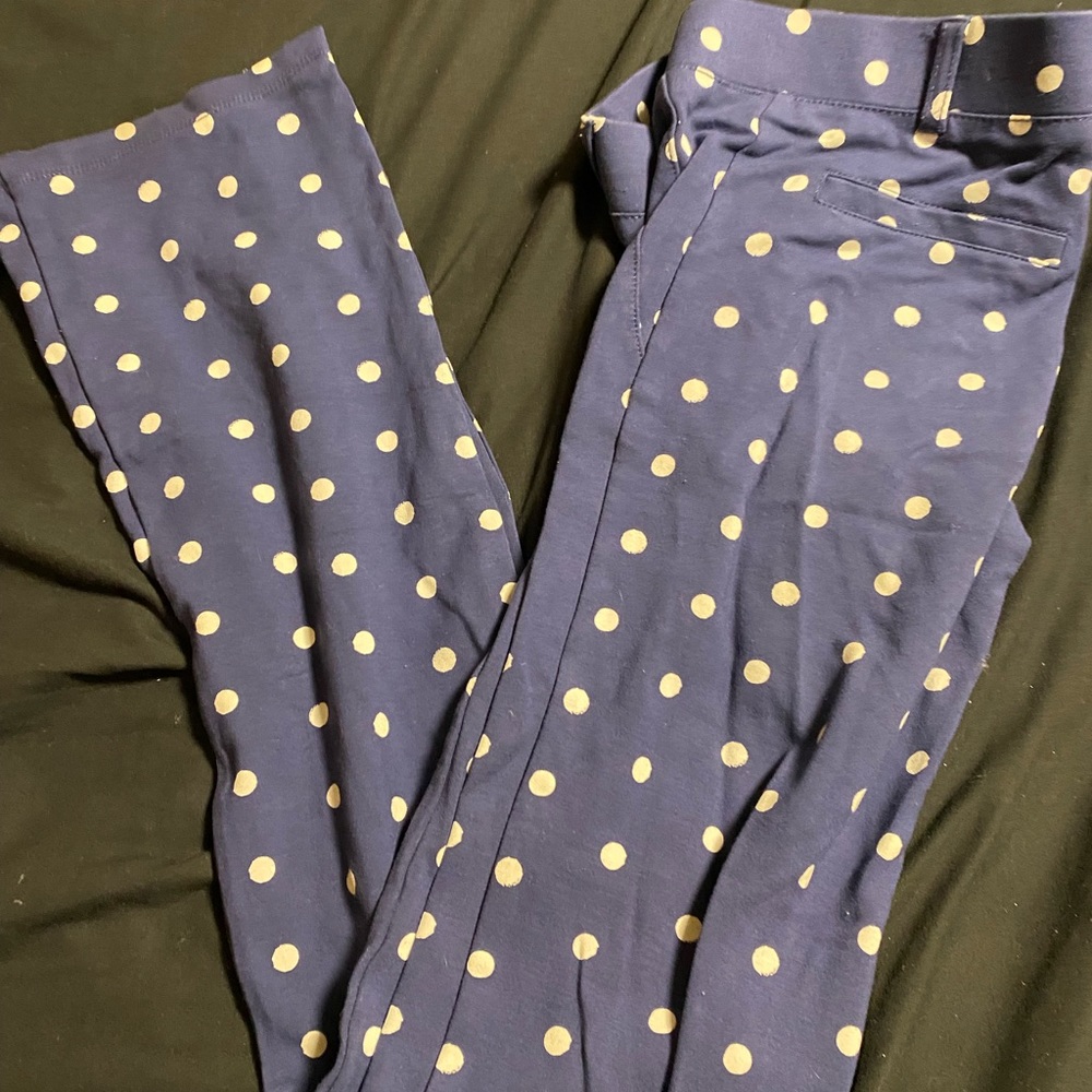Blue polka dot classic dress pant in slim cut straight leg